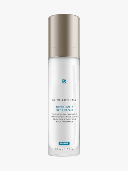 SkinCeuticals Tri-Peptide Neck Cream in branded component on a light gray background